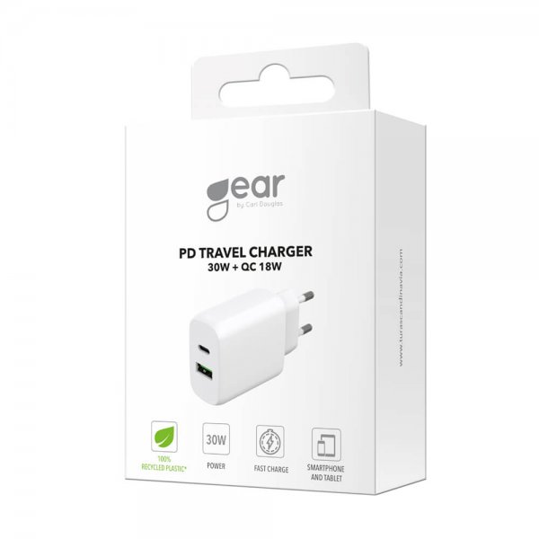 Gear Laddare PD/PPS Travel Charger 30W + QC 18W Vit
