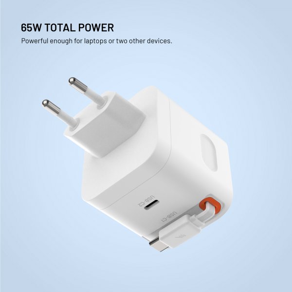 Fixed GaN65 Laddare med utdragbar USB-C Kabel 65W