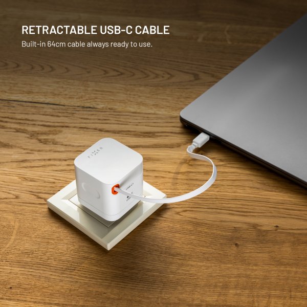 Fixed GaN65 Laddare med utdragbar USB-C Kabel 65W