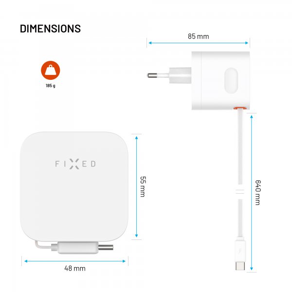 Fixed GaN65 Laddare med utdragbar USB-C Kabel 65W