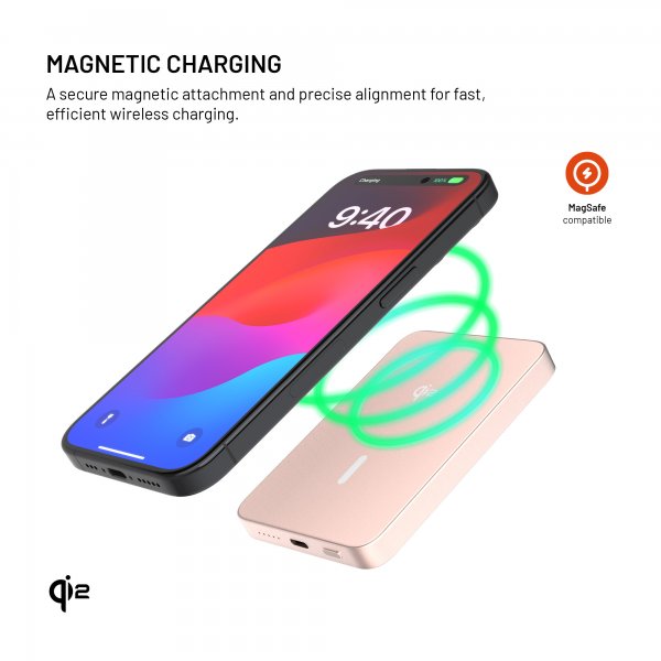 Fixed MagSafe Powerbank MagZen 5 Crystal Qi2 Rosa