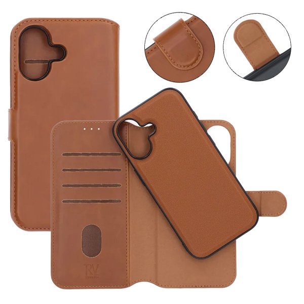 Rvelon iPhone 17 Fodral 4 Kortfack Löstagbart Skal Brun
