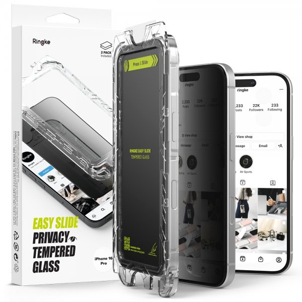 Ringke iPhone 16 Pro Skärmskydd Easy Slide Privacy 2-pack