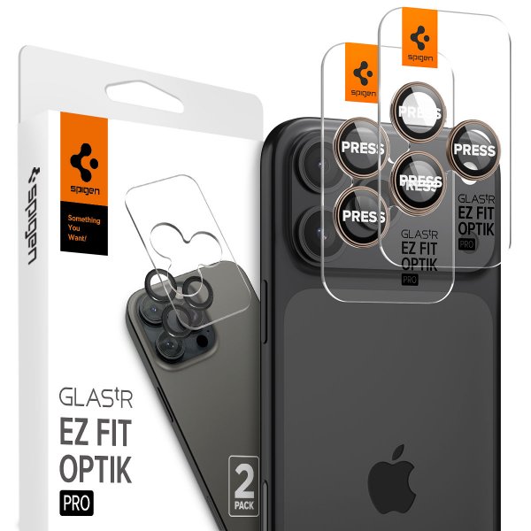 Spigen iPhone 16 Pro/Pro Max/17 Pro/Pro Max Kameraskydd GLAS.tR EZ Fit Optik Pro 2-pack Desert Titanium