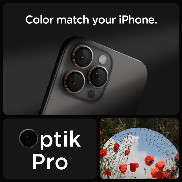 Spigen iPhone 16 Pro/Pro Max/17 Pro/Pro Max Kameraskydd GLAS.tR EZ Fit Optik Pro 2-pack Desert Titanium