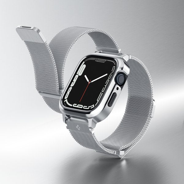 Spigen Apple Watch 45mm Skal med Armband Metal Fit Pro Silver