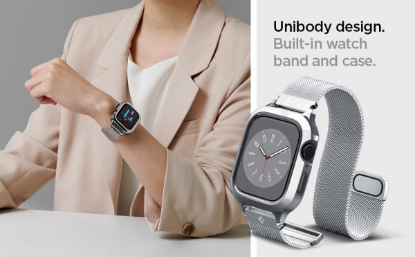 Spigen Apple Watch 45mm Skal med Armband Metal Fit Pro Silver