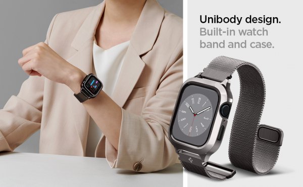 Spigen Apple Watch 45mm Skal med Armband Metal Fit Pro Graphite