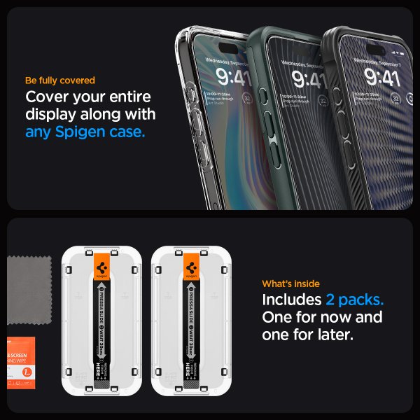 Spigen iPhone 15 Pro Max Skärmskydd GLAS.tR EZ Fit FC Svart 2-pack
