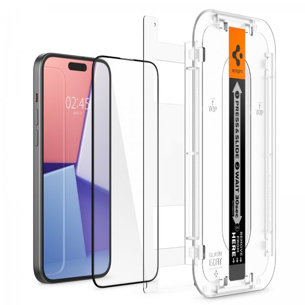 Spigen iPhone 15 Plus Skärmskydd GLAS.tR EZ Fit FC Svart 2-pack