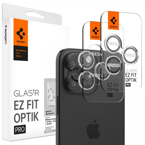 Spigen iPhone 14/15/16/17 Pro & Pro Max Kameraskydd GLAS.tR EZ Fit Optik Pro 2-pack Crystal Clear