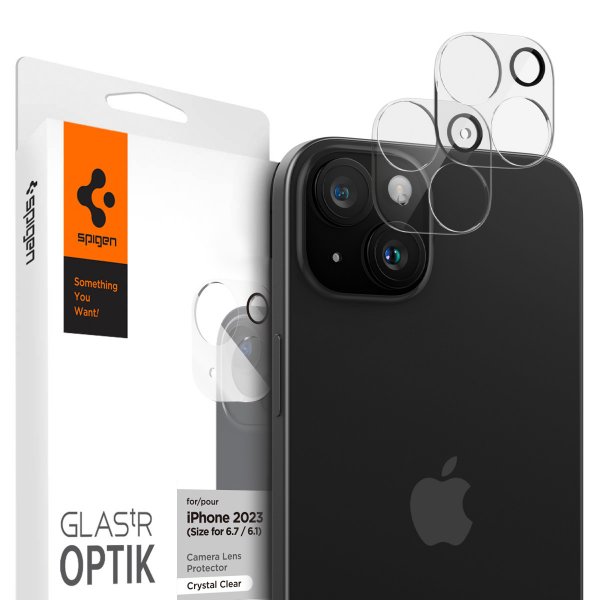 Spigen iPhone 14/15/14 Plus/15 Plus Kameraskydd Glas.tR Optik Crystal Clear 2-pack