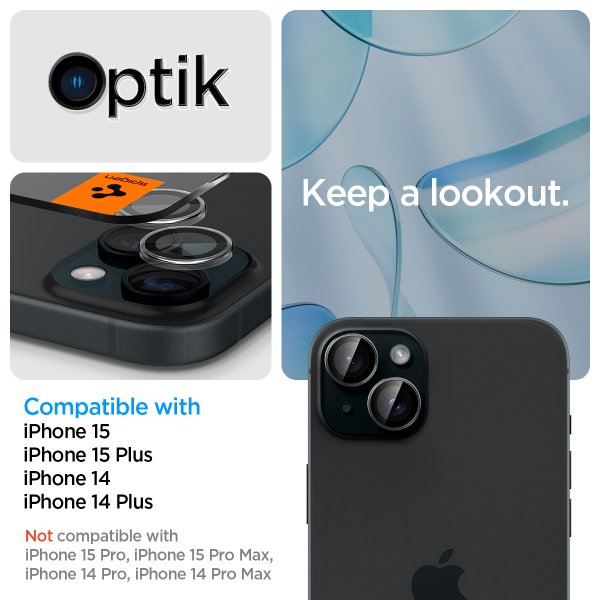 Spigen iPhone 14/15/14 Plus/15 Plus Kameraskydd GLAS.tR EZ Fit Optik Pro Crystal Clear 2-pack