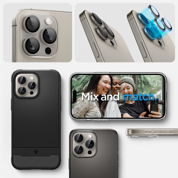 Spigen iPhone 15 Pro/iPhone 15 Pro Max Kameraskydd GLAS.tR EZ Fit Optik Pro 2-pack Natural Titanium