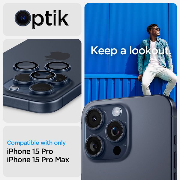 Spigen iPhone 15 Pro/iPhone 15 Pro Max Kameraskydd GLAS.tR EZ Fit Optik Pro 2-pack Blue Titanium