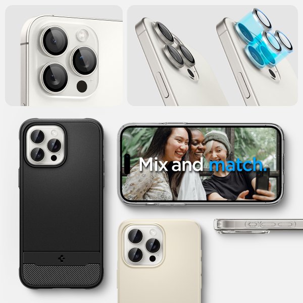 Spigen iPhone 15 Pro/iPhone 15 Pro Max Kameraskydd GLAS.tR EZ Fit Optik Pro 2-pack White Titanium