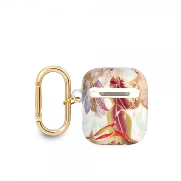 Guess AirPods 1/2 Skal Flower Print & Gold Hook Lila