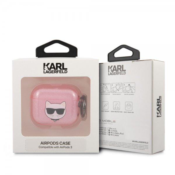 Karl Lagerfeld AirPods 3 Skal Embossed Choupette Glitter Rosa