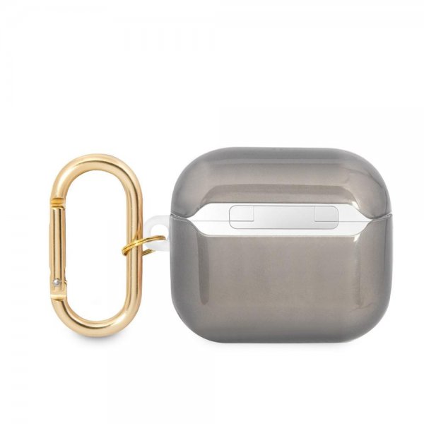 Guess AirPods 3 Skal Printed Stripe & Gold Hook Svart