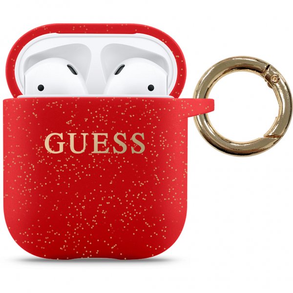 Guess AirPods (1/2) Skal Glitter Röd