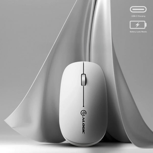 ALOGIC Trådlös Mus Echelon Bluetooth USB-C laddningsbar 4 knappar Vit