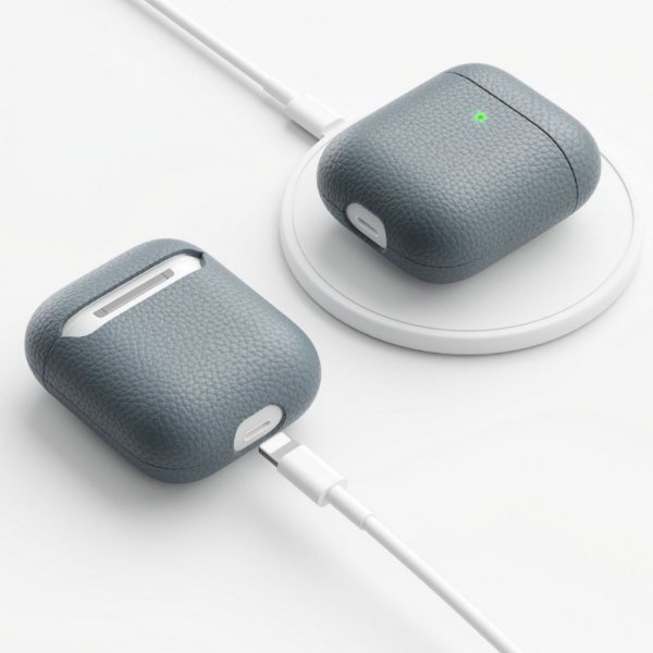 KeyBudz AirPods (1/2) Skal PodSkinz Äkta Läder Skiffer