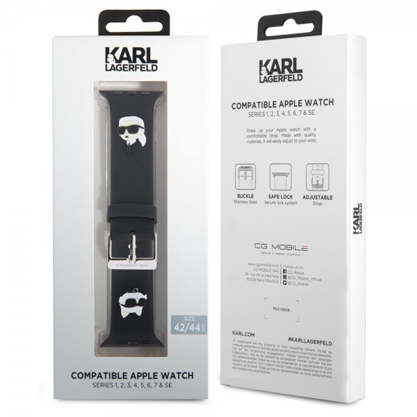 Karl Lagerfeld Apple Watch 42/44/45/Apple Watch Ultra Armband Rubber NFT Karl & Choupette Svart