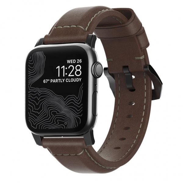 Nomad Apple Watch 44/45/46mm/Apple Watch Ultra Armband Traditional Band Black Hardware Rustic Brown