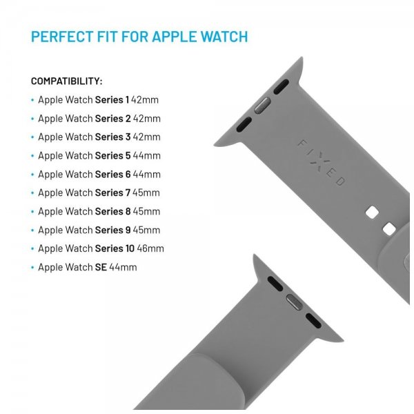 Fixed Apple Watch 44/45/46mm Armband Silicone Sporty Strap Grå