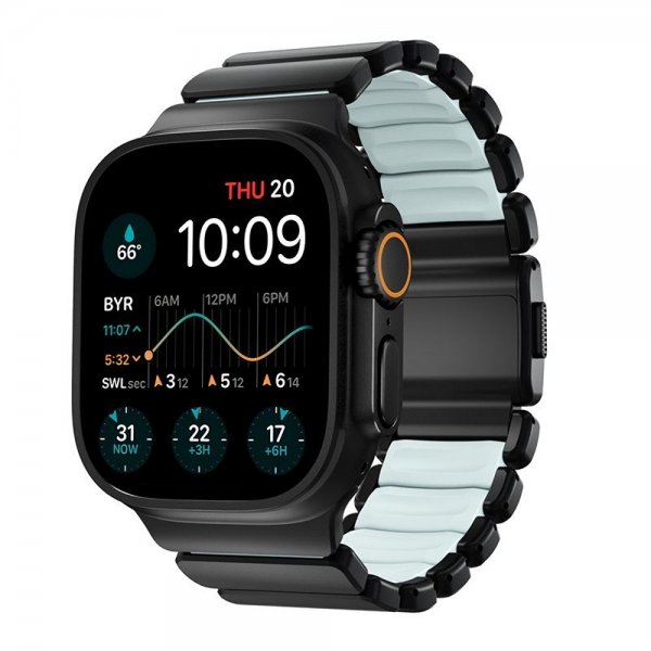 Nomad Apple Watch 44/45/46mm/Ultra 49mm Armband Stratos Band Svart Icy Blue Glow