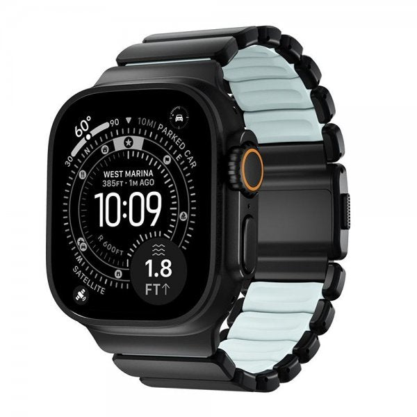 Nomad Apple Watch 44/45/46mm/Ultra 49mm Armband Stratos Band Svart Icy Blue Glow