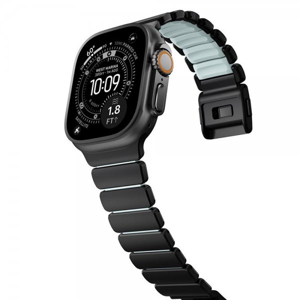 Nomad Apple Watch 44/45/46mm/Ultra 49mm Armband Stratos Band Svart Icy Blue Glow