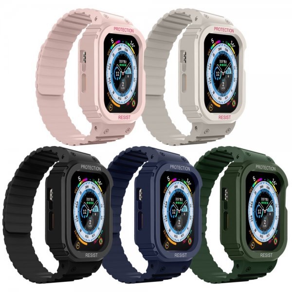 Apple Watch 44/45mm Armband med Skal Silikon Magnetstänging Rosa