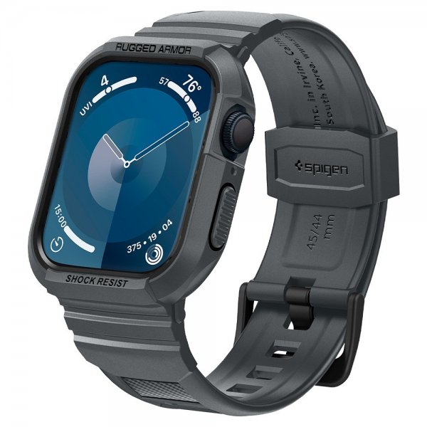 Spigen Apple Watch 44/45mm Armband och Skal Rugged Armor Pro Dark Gray