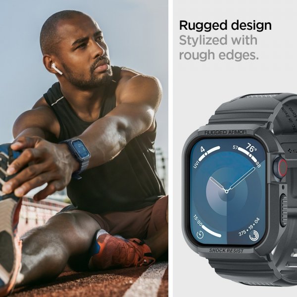 Spigen Apple Watch 44/45mm Armband och Skal Rugged Armor Pro Dark Gray