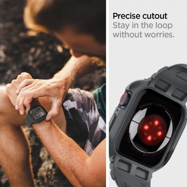 Spigen Apple Watch 44/45mm Armband och Skal Rugged Armor Pro Dark Gray