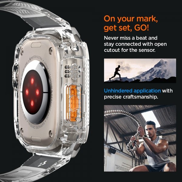 Spigen Apple Watch Ultra 49mm Armband och Skal Rugged Armor Pro Crystal Clear