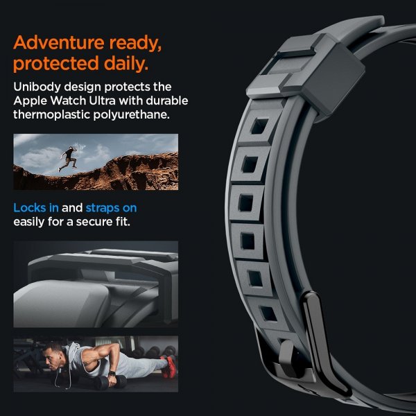 Spigen Apple Watch Ultra 49mm Armband och Skal Rugged Armor Pro Dark Gray