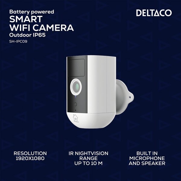 Deltaco Smart Home Batteridriven WiFi Kamera IP54