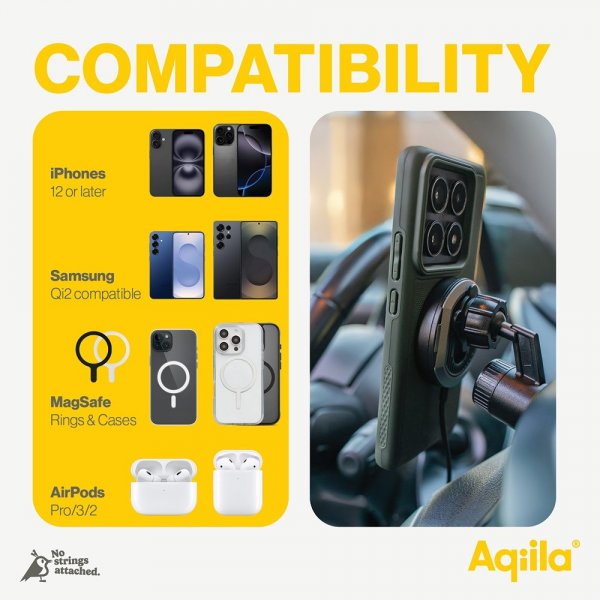 Aqiila Bilhållare med Trådlös laddning Chargebird QC1 Qi2 MagSafe 15W