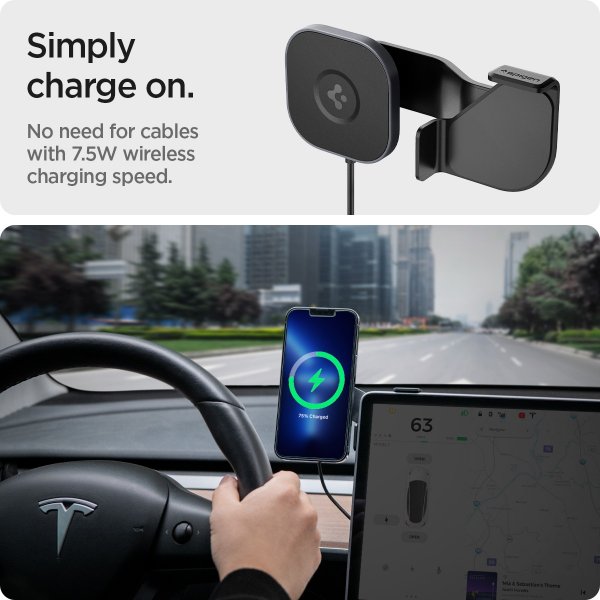 Spigen Bilhållare med Laddning OneTap Pro Wireless Screen Car Mount Tesla MagFit