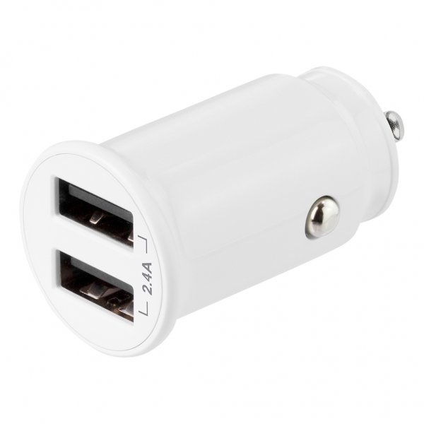 Deltaco Billaddare 12W Dubbla USB-A Vit