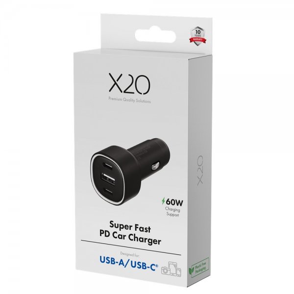X2O Billaddare 60W Trippel USB-C/USB-A GaN Svart