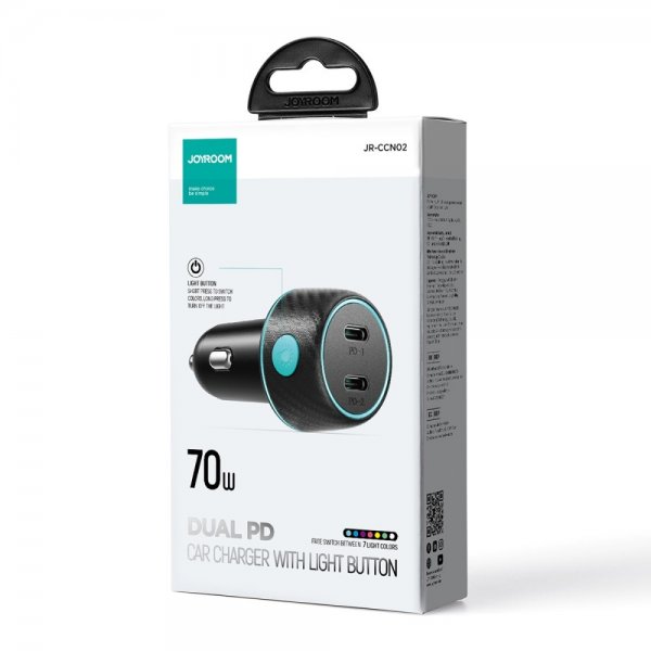 Joyroom Billaddare CCN02 70W Dual PD Car Charger with Light Button USB-C