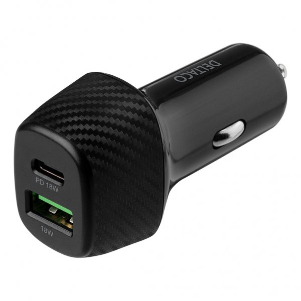 Deltaco Billaddare USB-A USB-C Snabbladdning 36W Svart