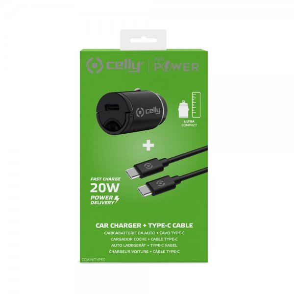 Celly Billaddare med USB-C kabel CCMINITYPEC 20W Svart