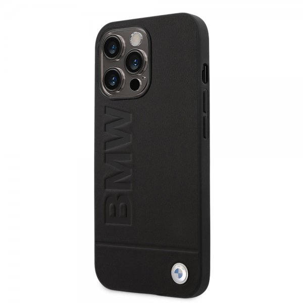 BMW iPhone 14 Pro Skal Hot Stamp Metal Logo Svart