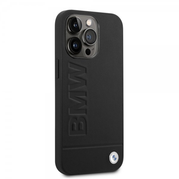 BMW iPhone 14 Pro Skal Hot Stamp Metal Logo Svart