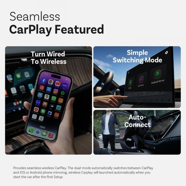 Ottocast Mirror Touch Trådlös CarPlay/Android Auto Adapter med Skärmspegling