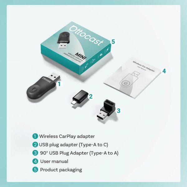 Ottocast Mini Trådlös Apple CarPlay/Android Auto Adapter